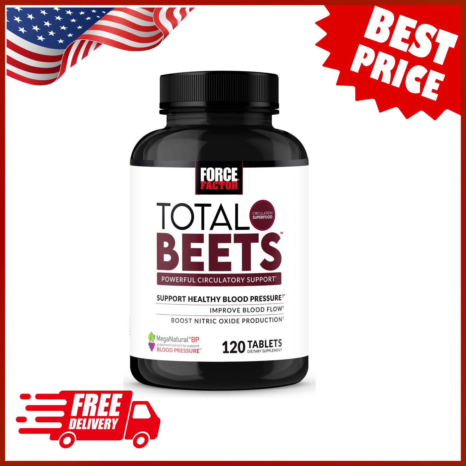 Total Beets Circulation Superfood Beet Root with Blood Pressure Support 120ct