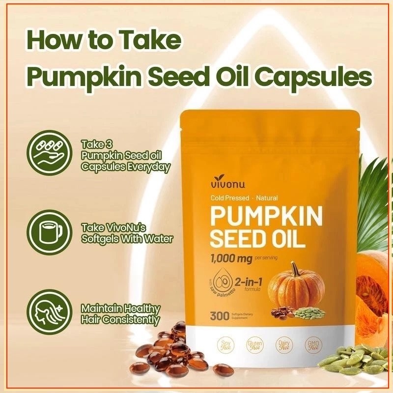 Natural Pumpkin Seed Oil & Saw Palmetto Softgels 1000mg High Potency ^ Prostate