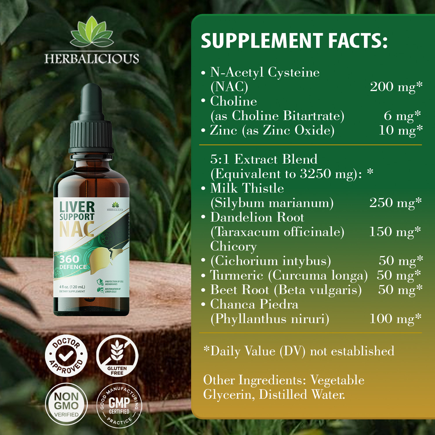 4oz Liver Support NAC Liquid Formula with NAC, Milk Thistle, Dandelion, Turmeric