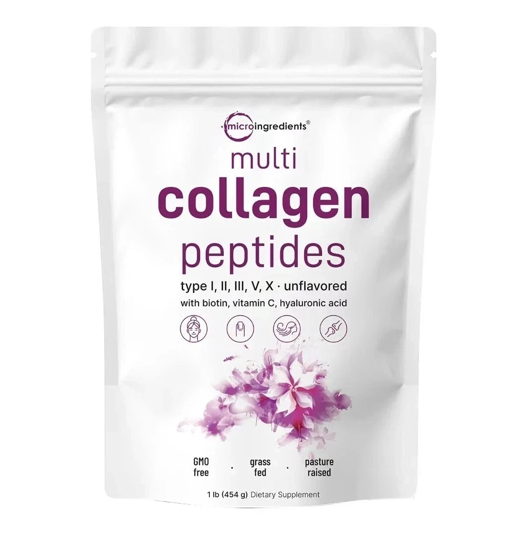 1LB Multi Collagen Peptides Powder–Hydrolyzed Protein with Type I, II, III, V, X