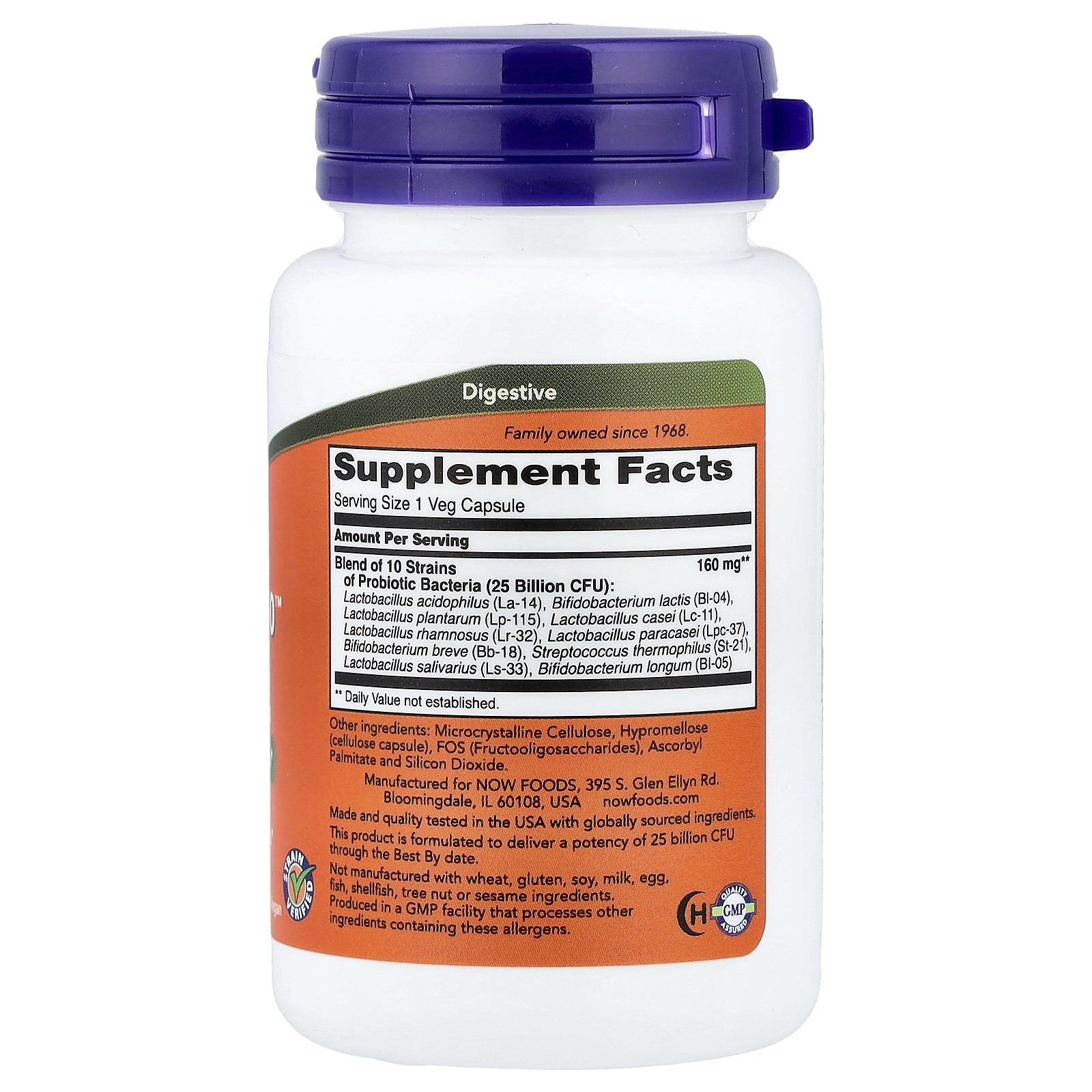 Now Foods Probiotic-10 25 Billion 50 Veg Capsules GMP Quality Assured, Kosher ,
