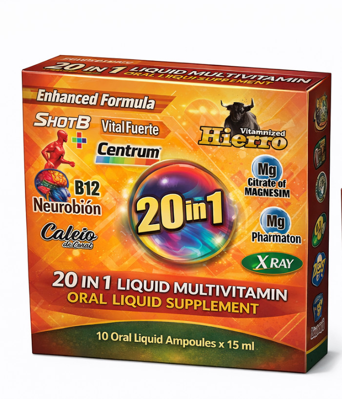 20 in 1 Liquid Multivitamin Oral 10 x 15ml, 20 en 1 Ampolletas Vitaminado