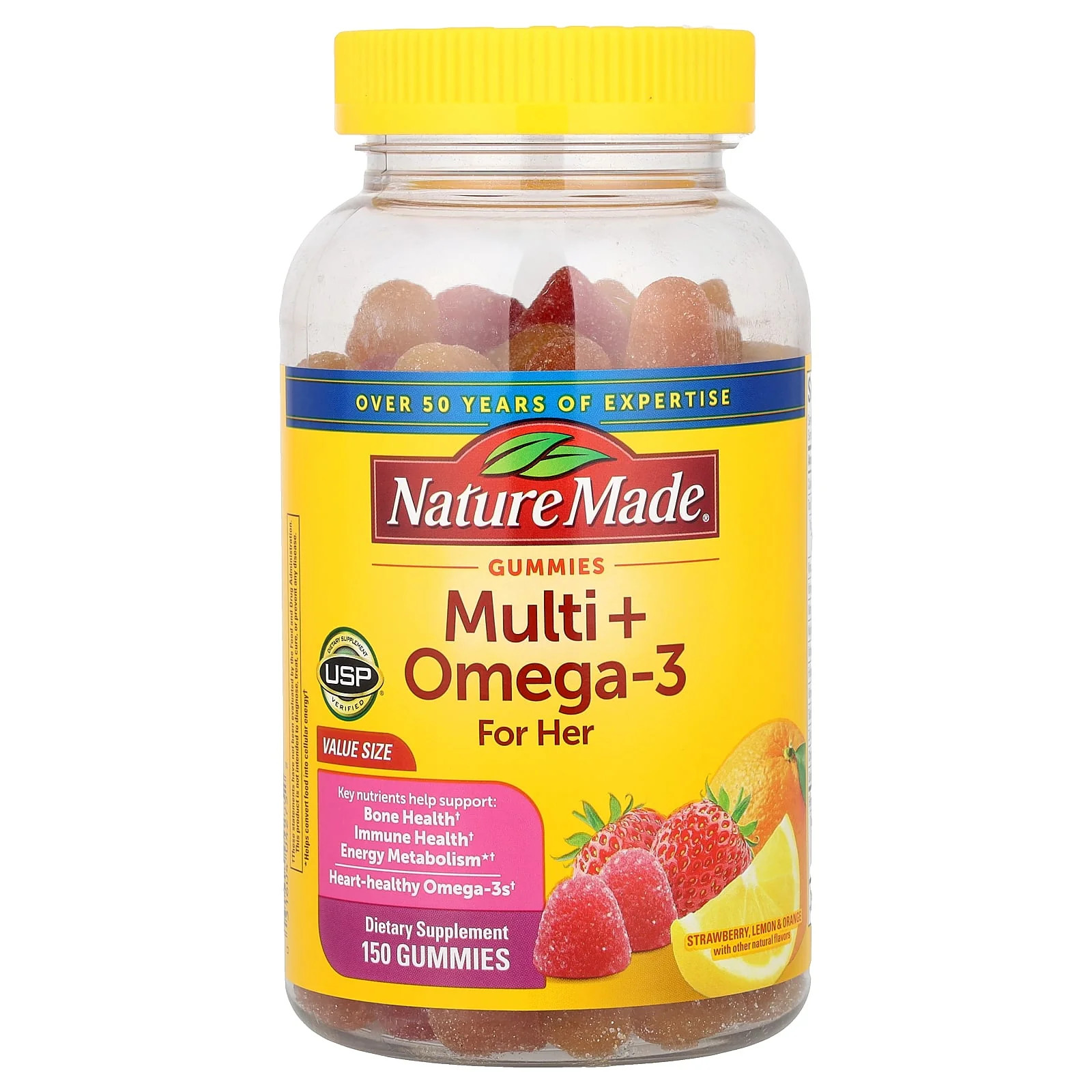 2 X Nature Made, Multi + Omega-3 Gummies, For Her, Strawberry Lemon & Orange, 1