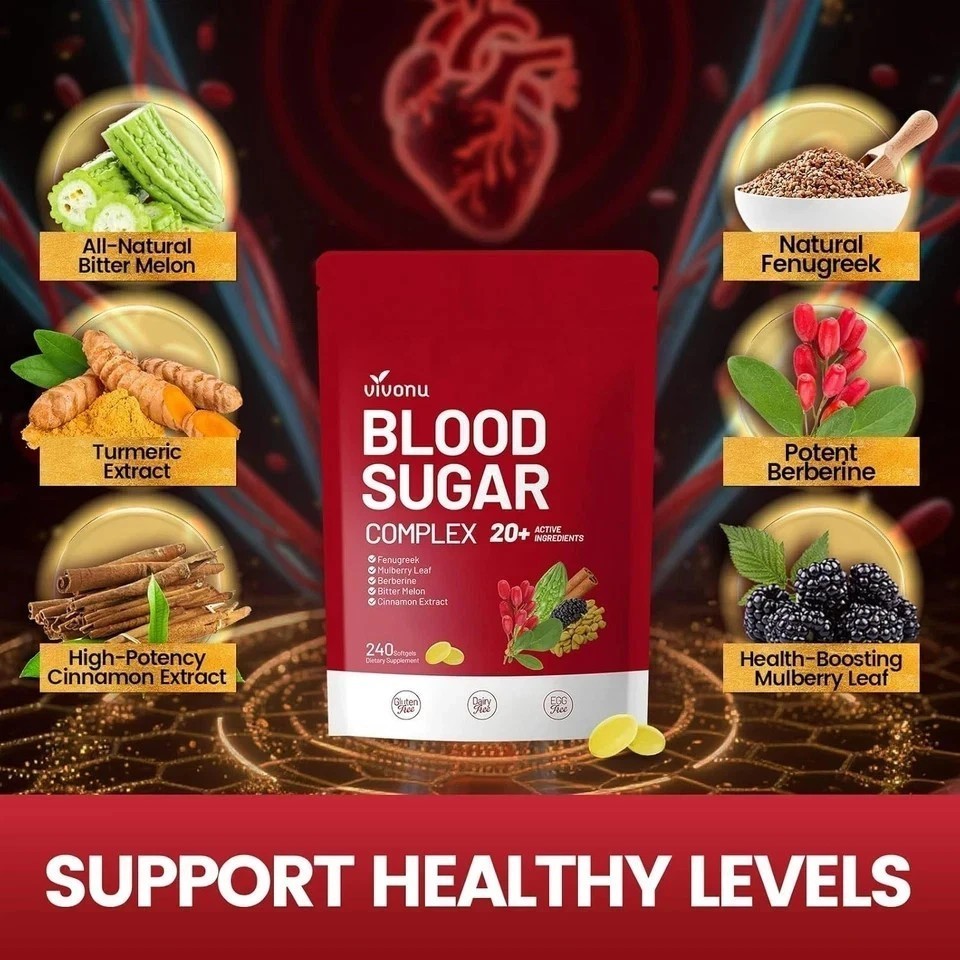 VivoNu Blood Sugar Complex Supplement with 20 Herbs and Vitamins 240 Softgels