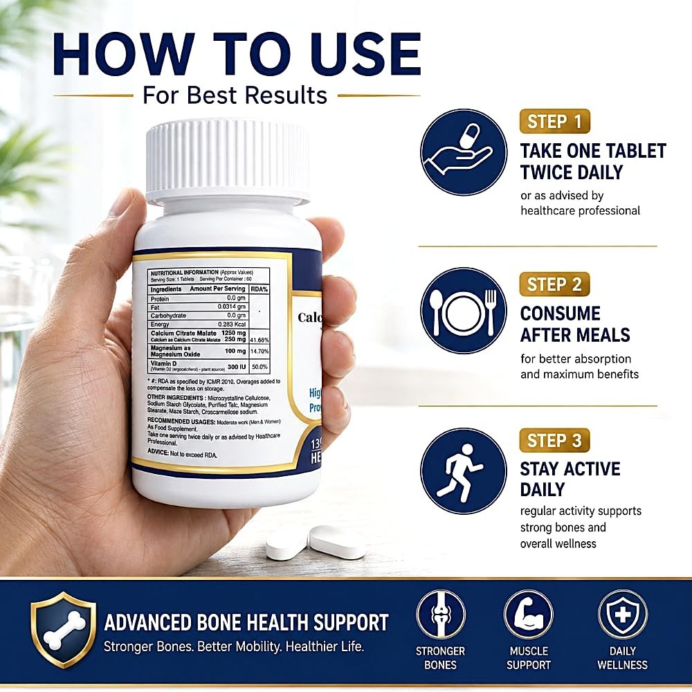 Calcium Citrate Malate D2 Magnesium 60 Tablets Bone Support