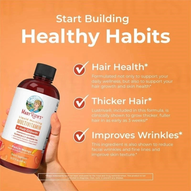 3 Pack Mary Ruth’s Morning Multivitamin Hair Growth Solution Peach Mango 15.22OZ