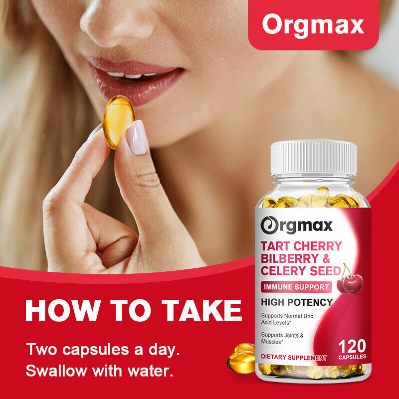 120pcs Strength Tart Cherry Extract 1000mg Plus Celery Seed and Bilberry Extract