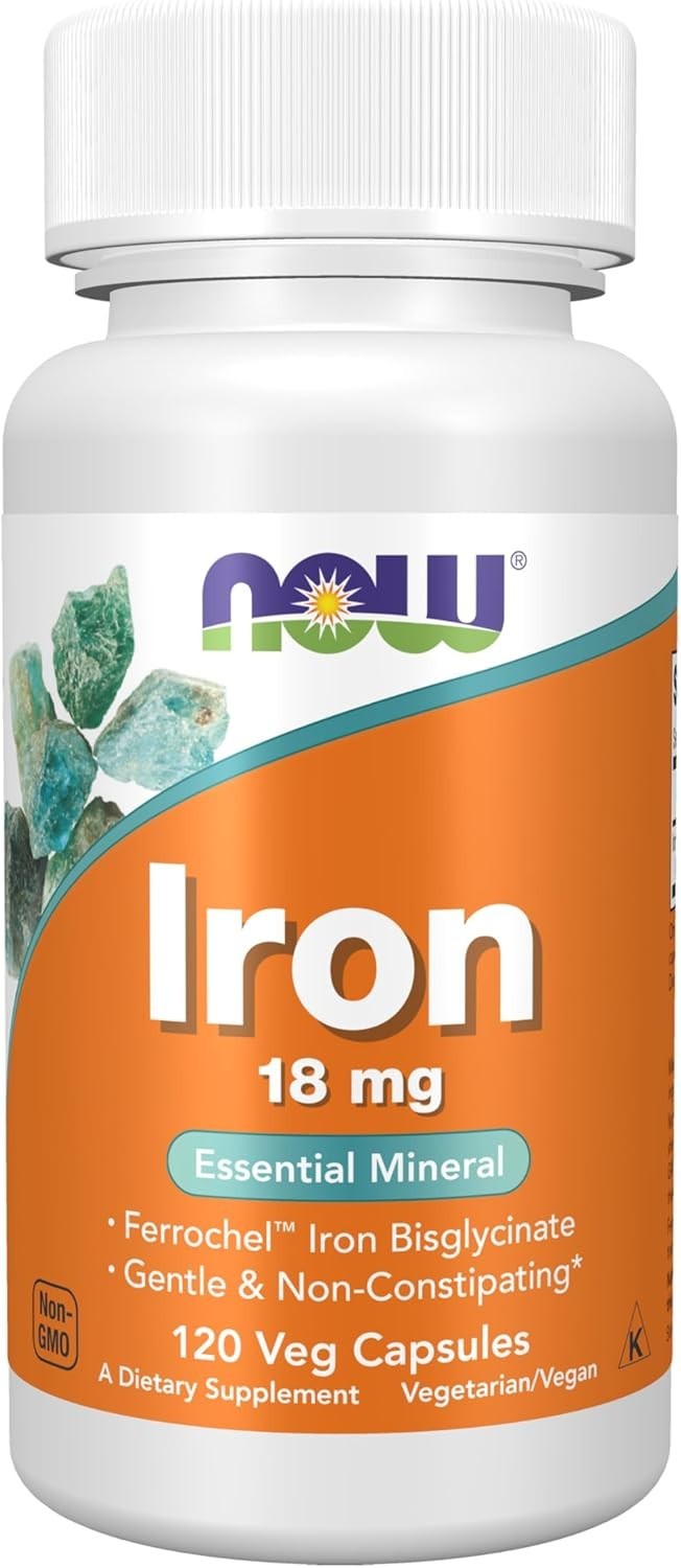 NOW Foods Iron 18mg 120 Veg Capsules Non-Constipating Essential Mineral