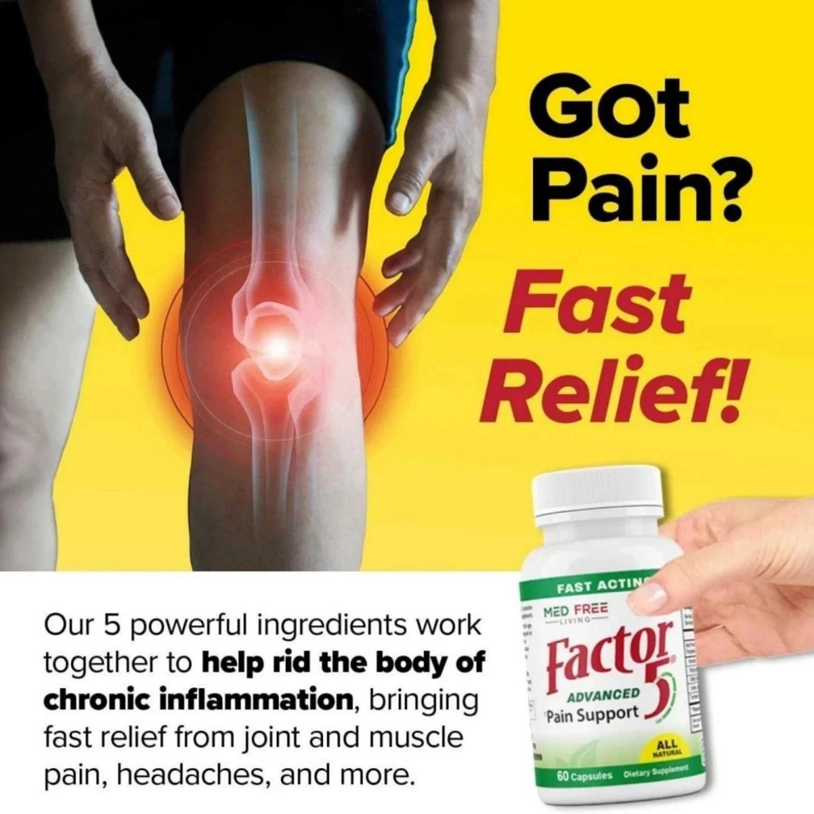 1~5pack Med Free Living Factor 5 organic Joint & Muscle Support Complex 120 Caps