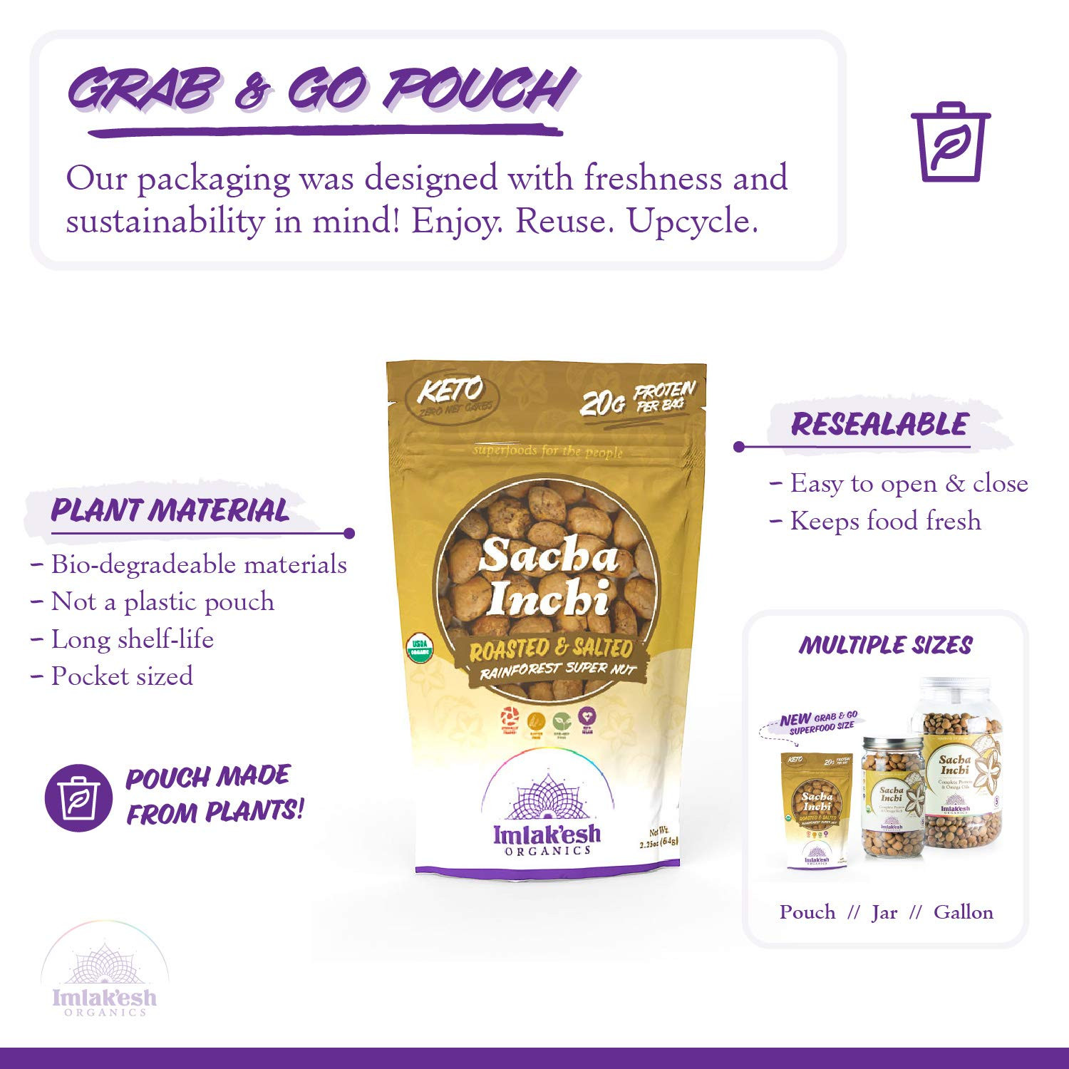Sacha Inchi Super Seed Snack Organic Protein Omega 3 Vegan Gluten Free 2.25oz