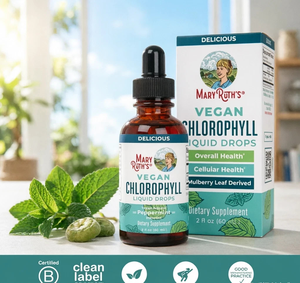 2 Pack Mary Ruth’s VEGAN Chlorophyll Liquid Drops Peppermint 2 Fl Oz