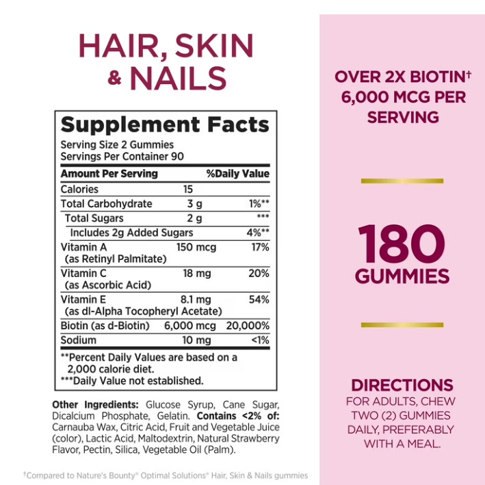 Nature’s Bounty Advanced Hair Skin & Nails 2X Biotin Gummies 180 Ct