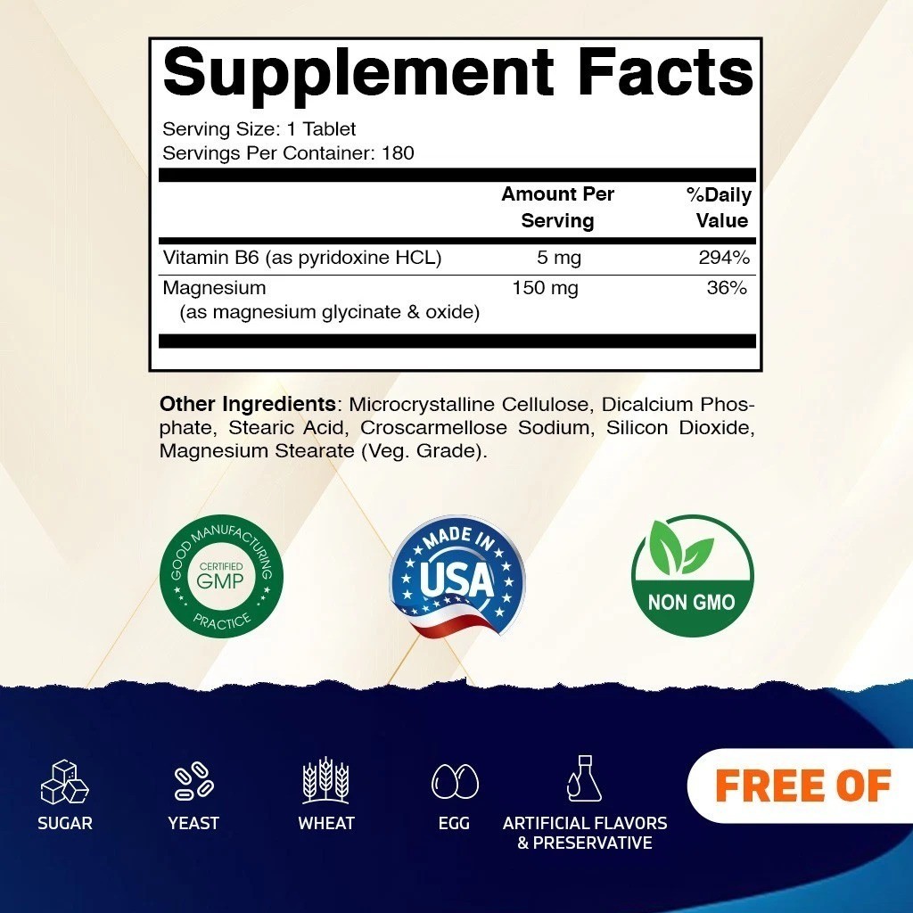 2- Pack- Vitamatic Magnesium with B6 150mg per Tablet – 180 Vegetarian Tablets