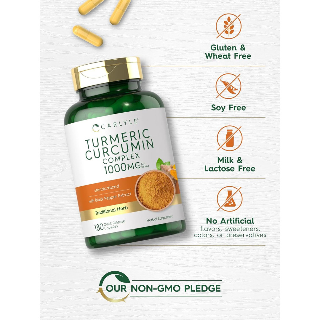 Turmeric Curcumin with Black Pepper 1000mg | 180 Capsules | Free & Fast Delivery