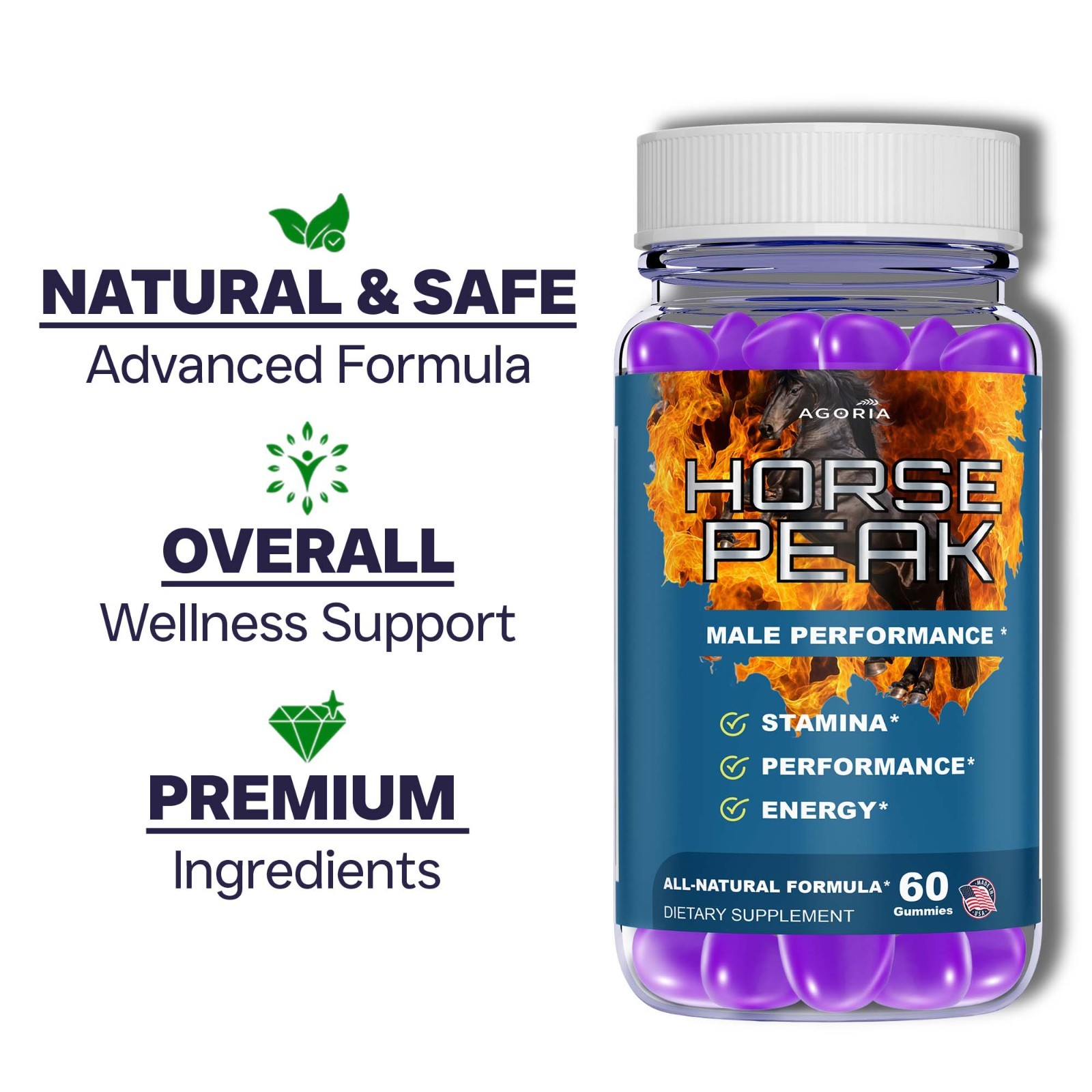 (1 Pack) Horsepeak Gummies for Men, Horse Peak Stamina & Energy Male Gummies
