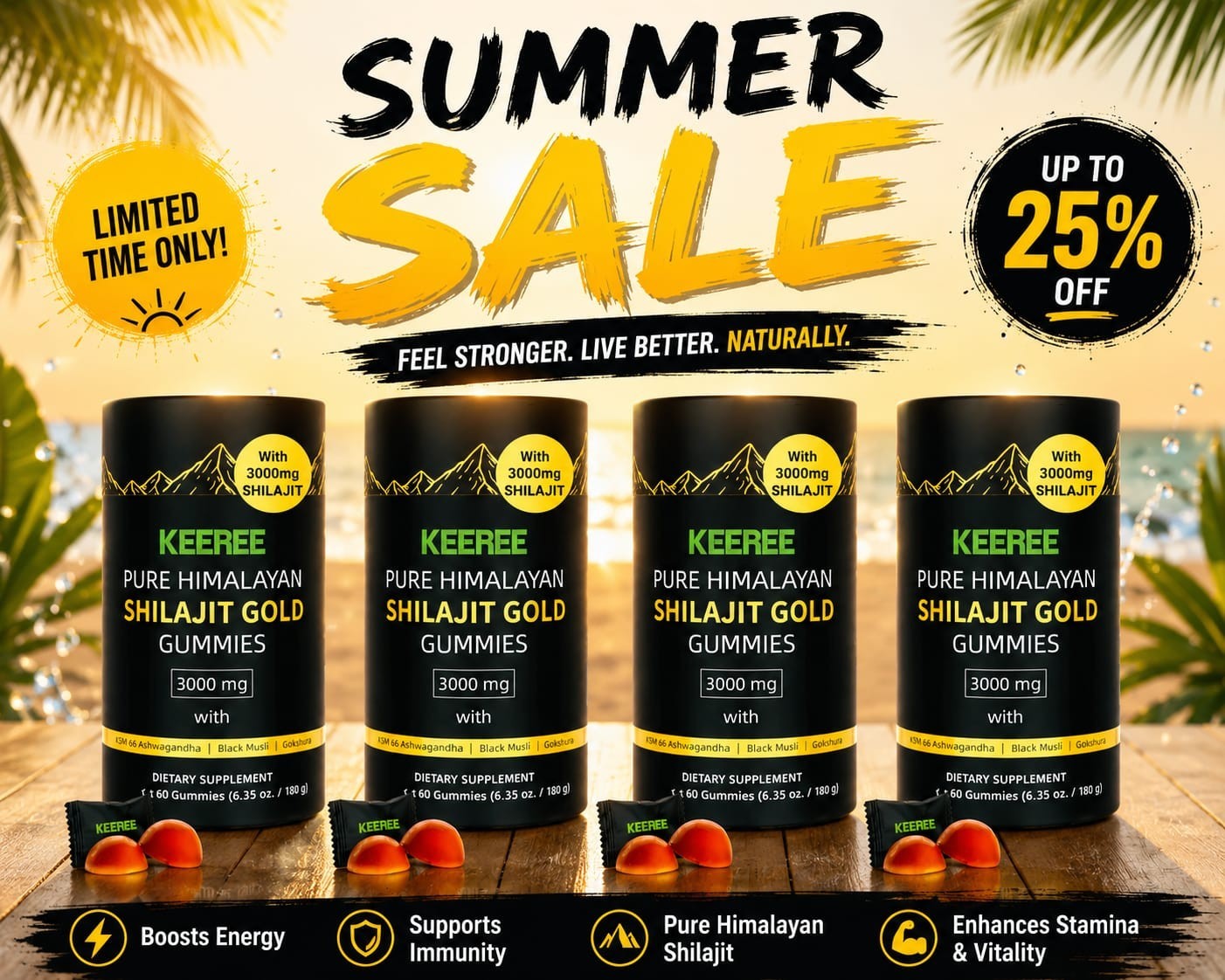 Himalayan Shilajit GOLD Gummies, Organic, Extremely Potent 3000 mg, 4 JAR 4MONTH