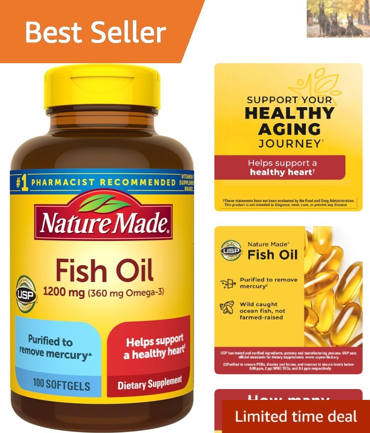 Omega 3 Fish Oil 1200mg Softgels – Heart Health Daily Support, 50 Servings