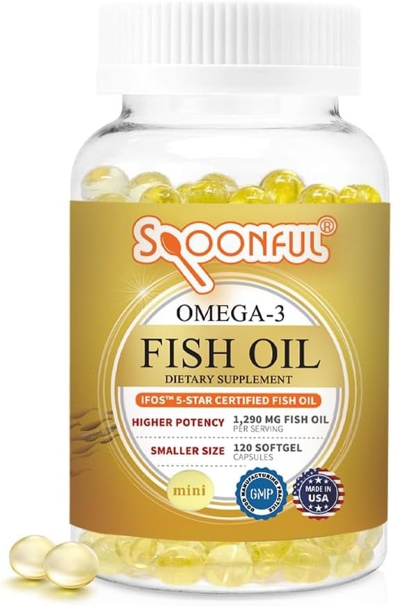 1290 mg Omega 3 Fish Oil Mini Softgels – Brain Health, 120 Count Bottle