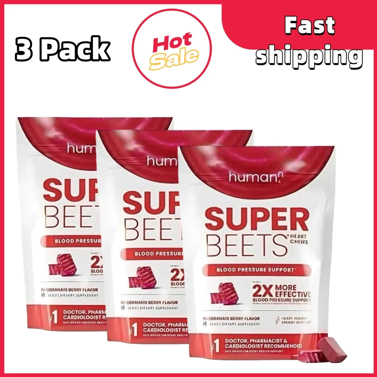 3Pack Human-N Super Pomegranate / 60 Beets count Chews for Heart Health