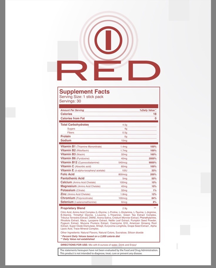 b:fit RED For Men Powdered Supplement 30 Stick Packs Vitamins Minerals