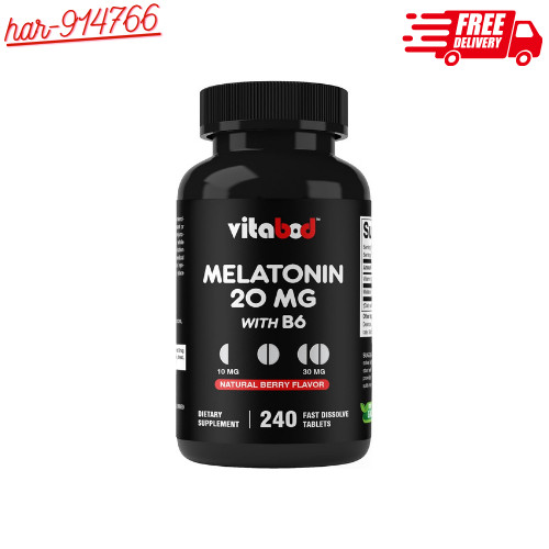 Melatonin 20 mg – 240 Fast Dissolve Tablets – Drug Free – Natural Berry Flavor –