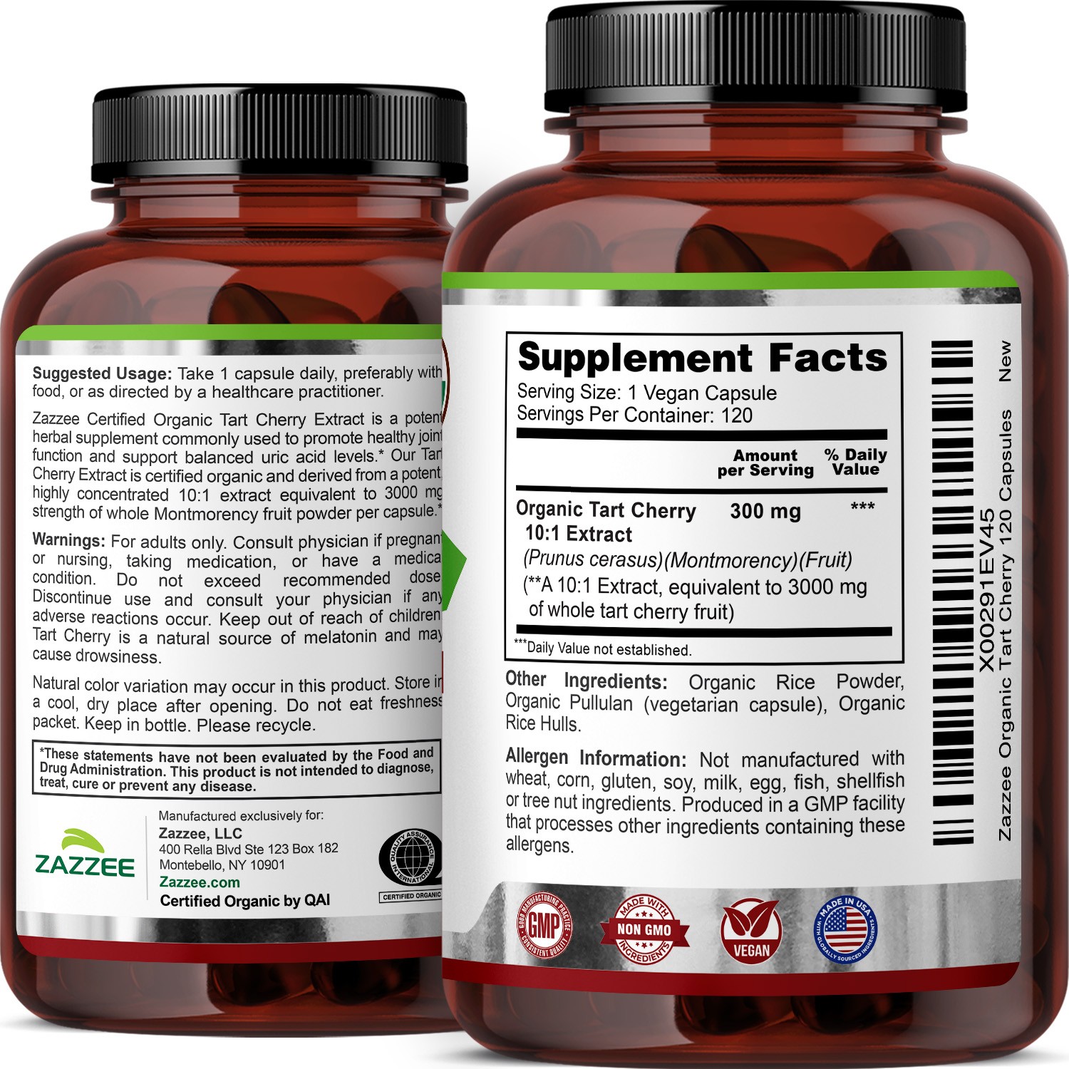 USDA Organic Tart Cherry Extract 120 Count Vegan 3000 mg Strength 10:1 Uric Acid