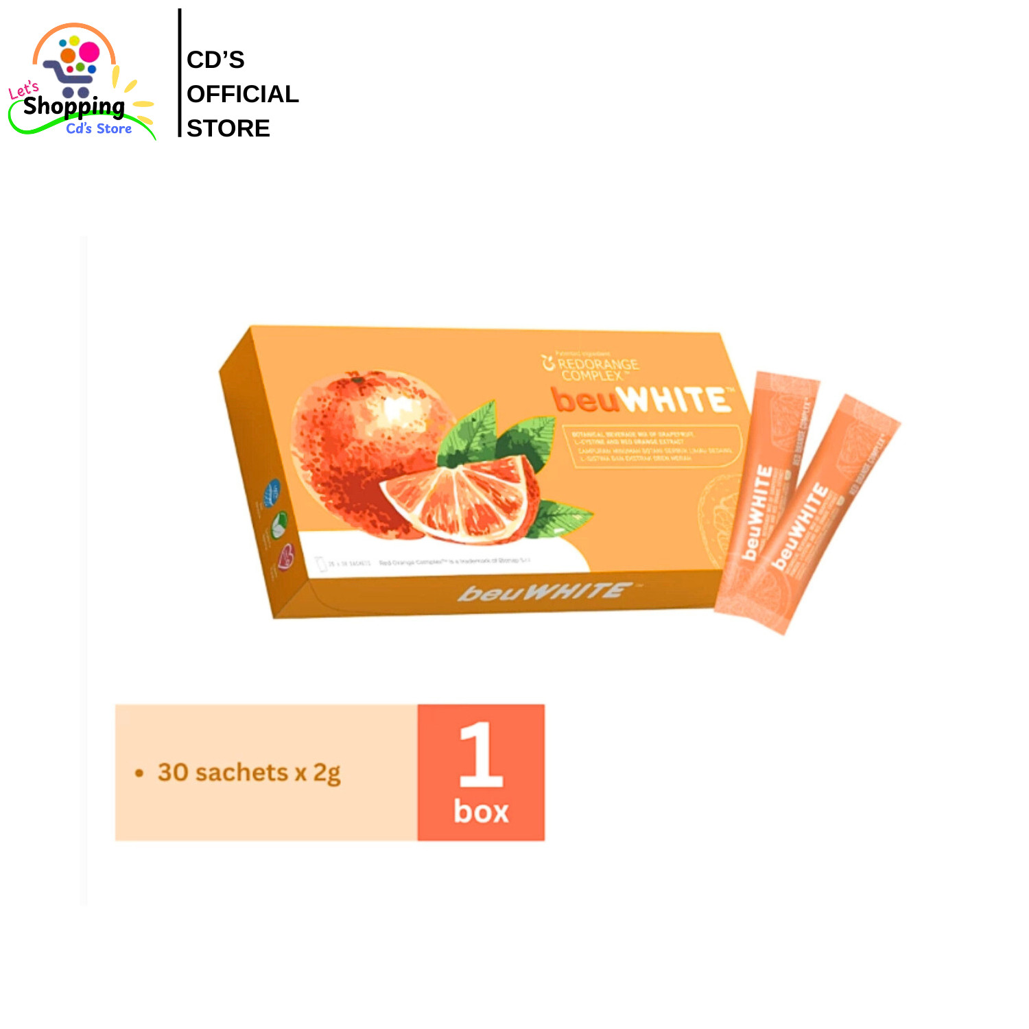beuWHITE Oral Whitening Sunblock with Red Orange Complex – 30 Sachets (2g Each)