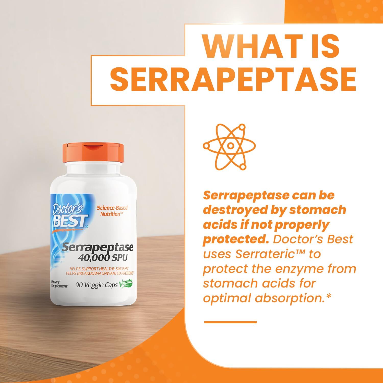 Doctor’s Best Serrapeptase 90 Veggie Caps Non GMO Vegan Respiratory Health
