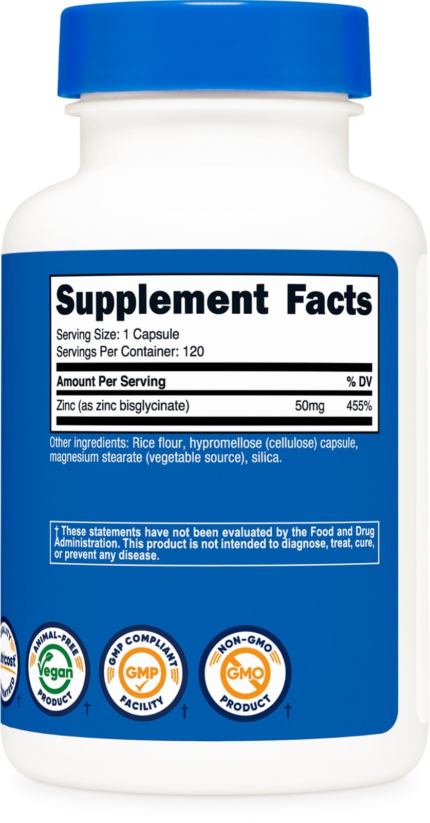 Nutricost Zinc Bisglycinate (50mg) 120 Vegan Capsules – GMO-Free, Gluten-Free