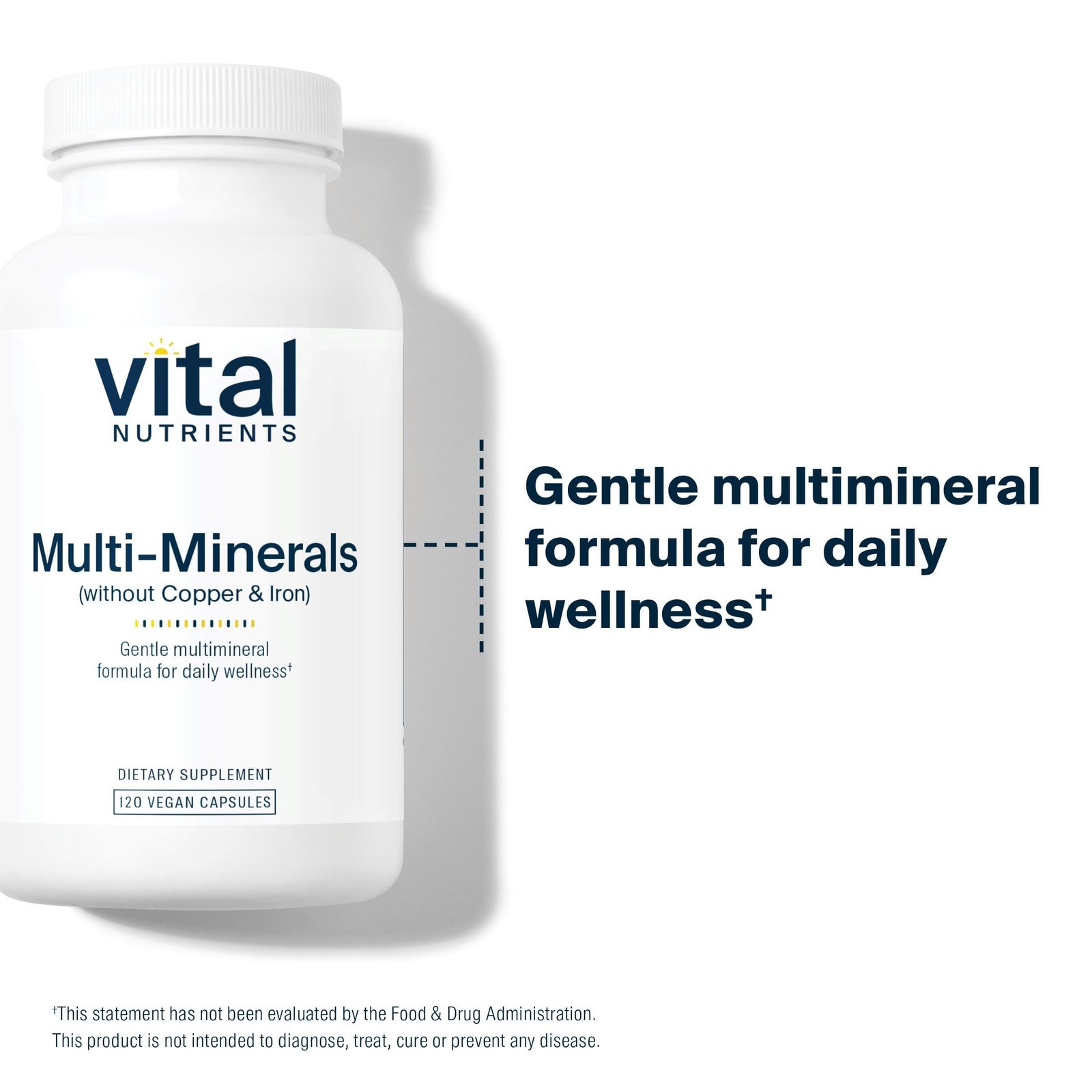 Vital Nutrients Multi-Minerals Citrate/Malate No Copper Iron Vegan 120 Capsules