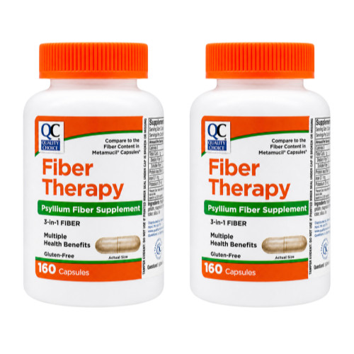 2 Pack Quality Choice Fiber Capsules 100 Natural Psyllium Husk 160 Each