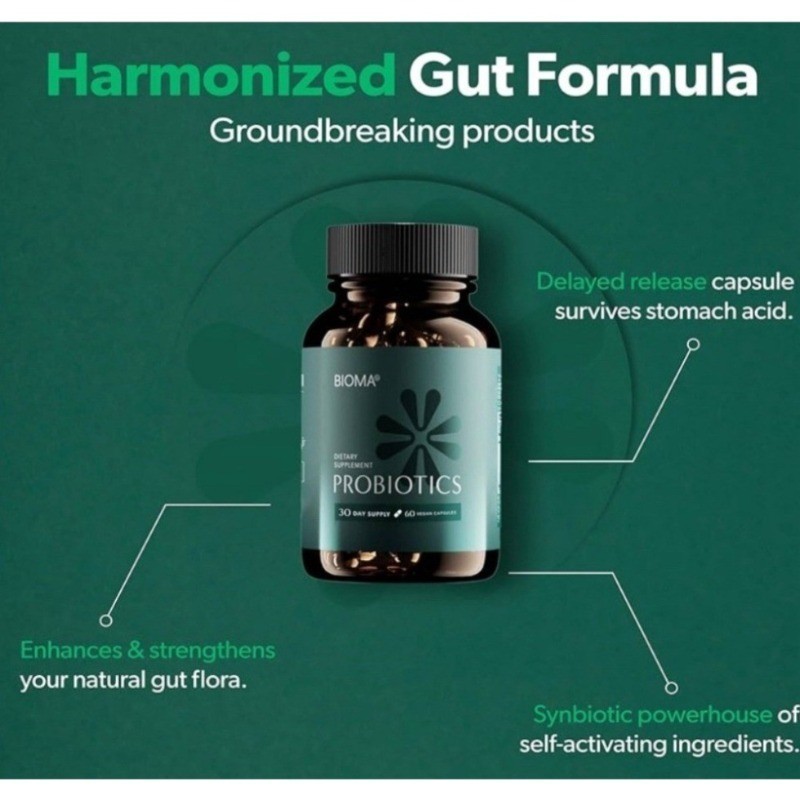 BIOMA Synbiotic Probiotics Gut Health Pre Pro Postbiotics 60 Caps