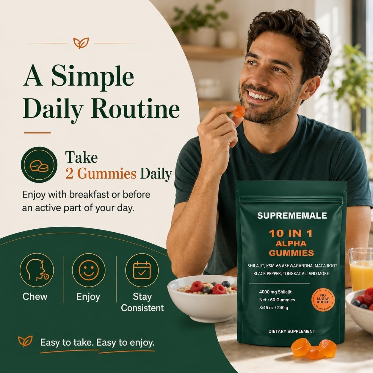 SupremeMale 10 in 1 Alpha Gummies – 4000 mg Herbal Performance Blend with Ashwag