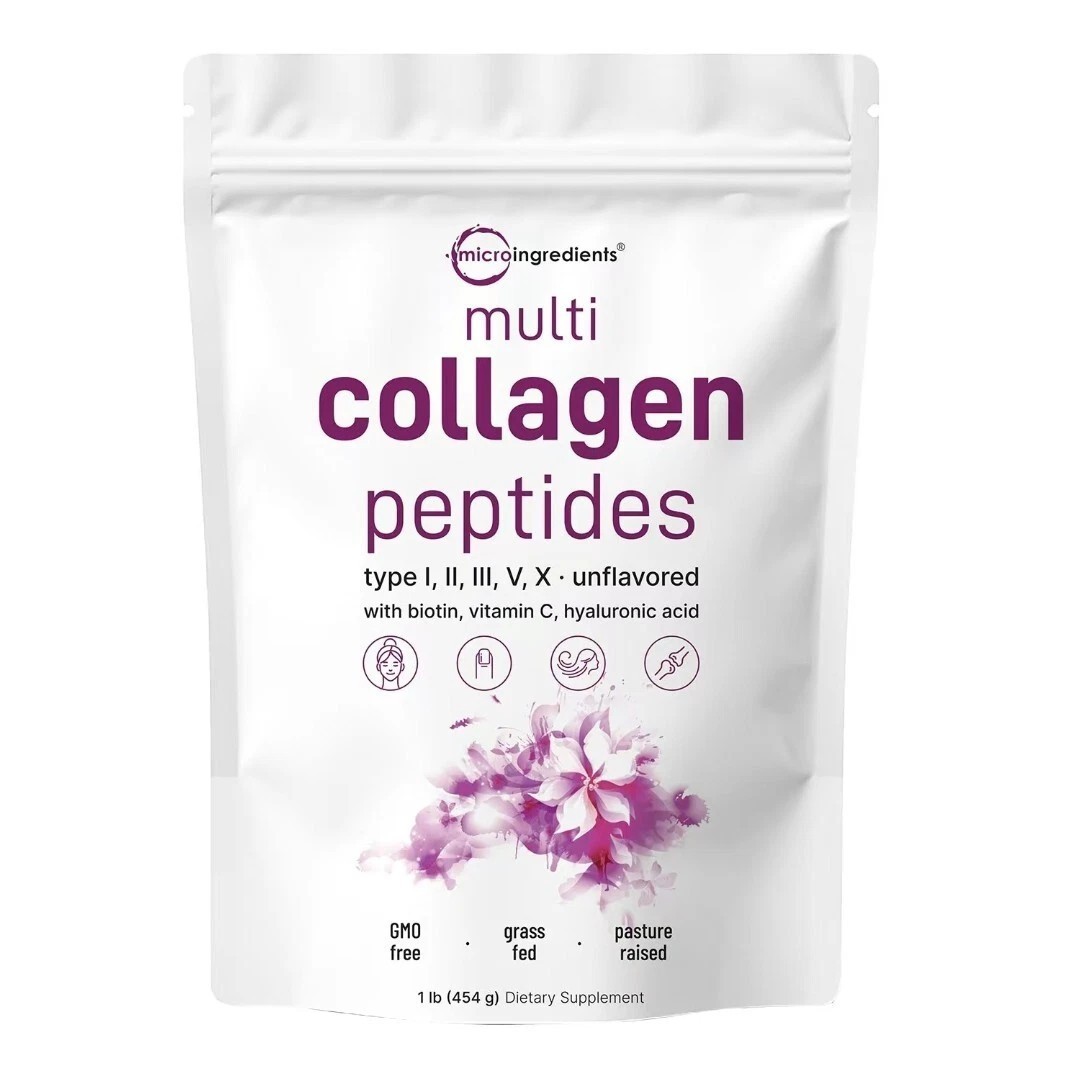 1LB Multi Collagen Peptides Powder–Hydrolyzed Protein with Type I, II, III, V, X
