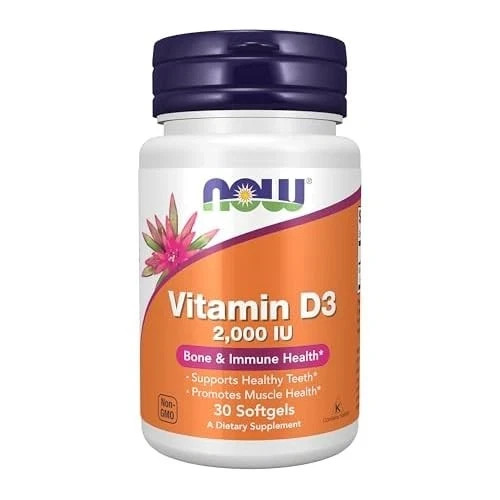 NOW Foods Vitamin D-3 2000 IU 30 Softgels High Potency Supplement