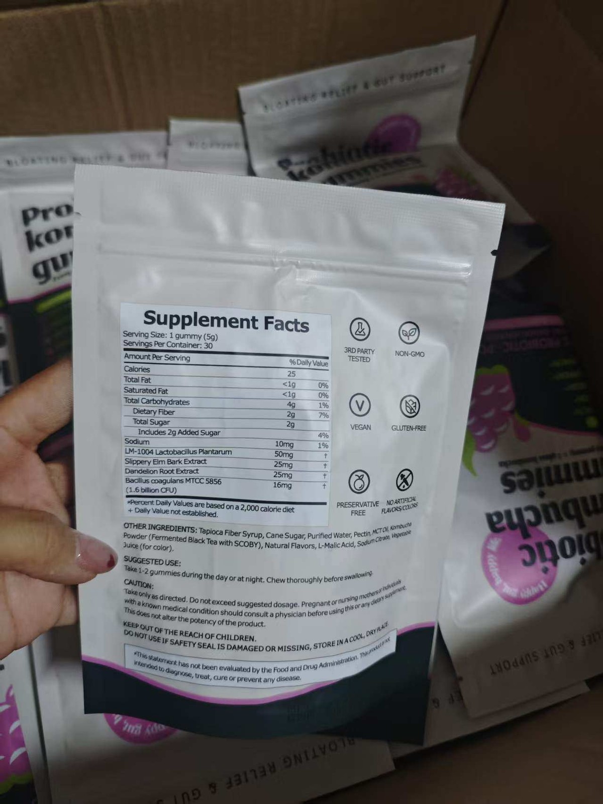 Probiotic Kombucha Gummy – Prebiotics, Probiotics, Postbiotics, Fiber Supplement