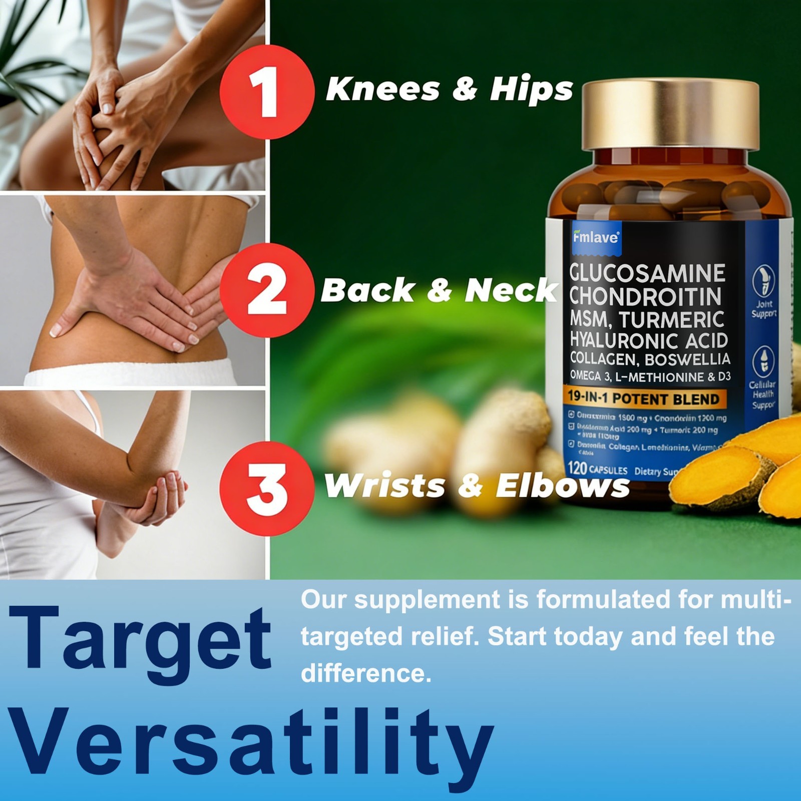 2 Pack Glucosamine Chondroitin Turmeric MSM Triple Strength Joint Support 240ct