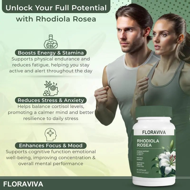 Floraviva Rhodiola Rosea Capsules for Stress Relief & Energy,Non-GMO