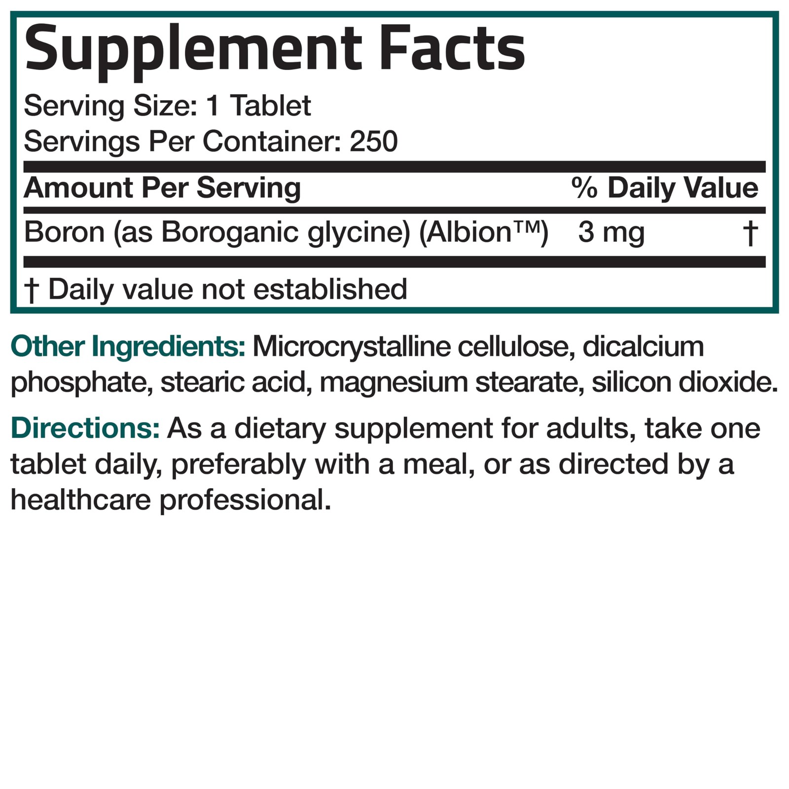 Bronson Boron 3 MG Chelated Superior Absorption 250 Count (Pack of 1)