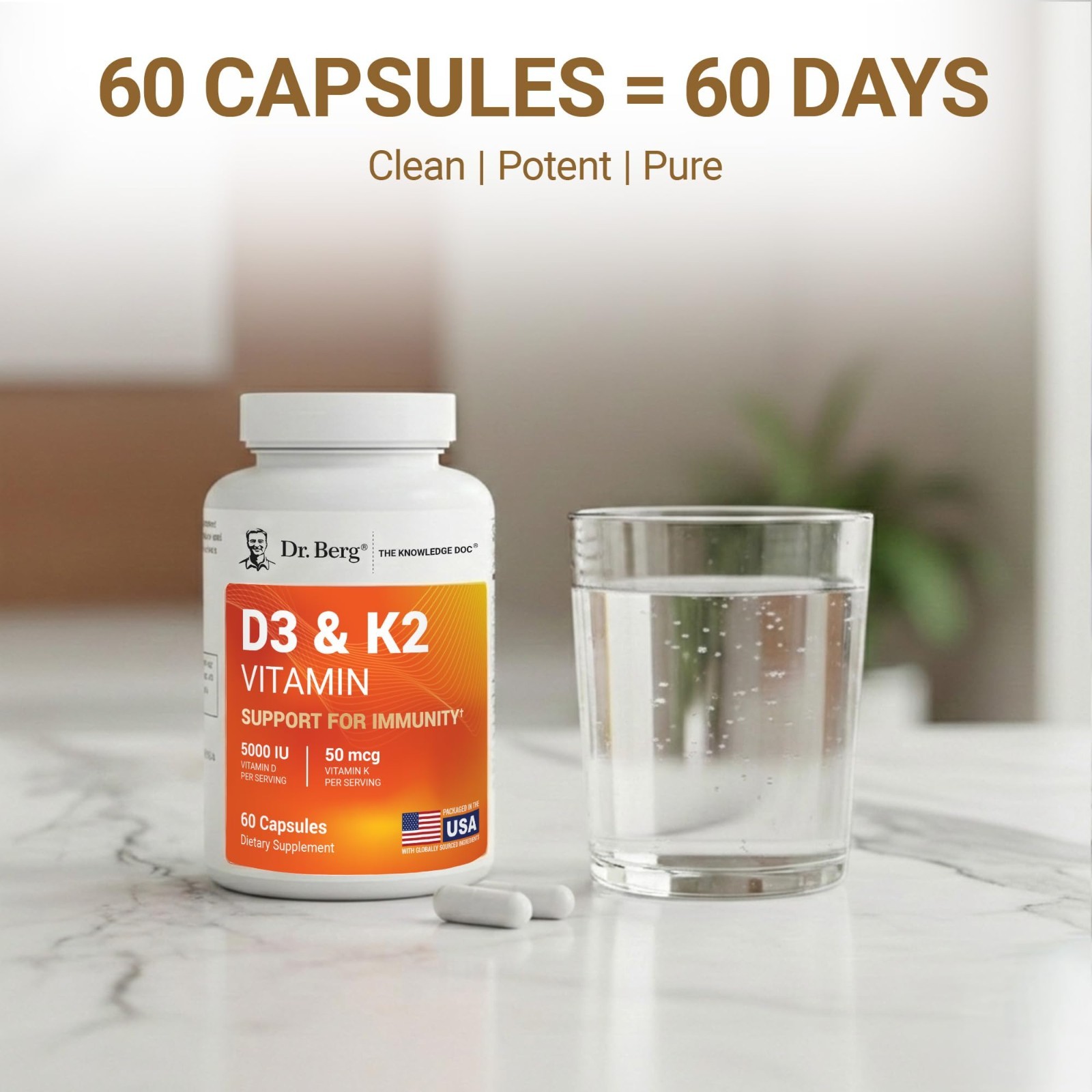 7-in-1 Vitamin D3 K2 5000 IU | High Absorption, Lab-Tested Supplement | 60 Capsu