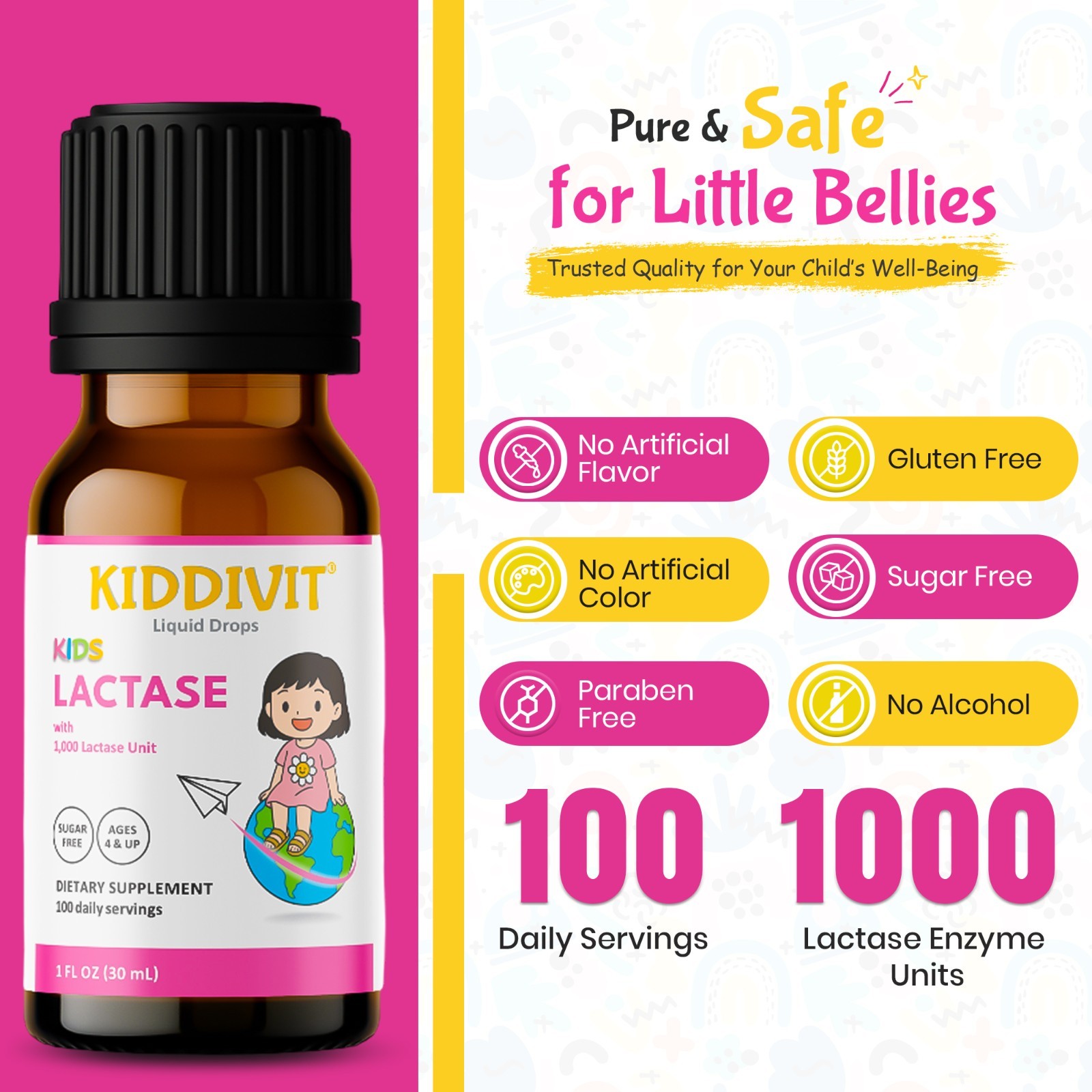 Kiddivit Lactase Kids Liquid Drops 1000 Units – Sugar Free