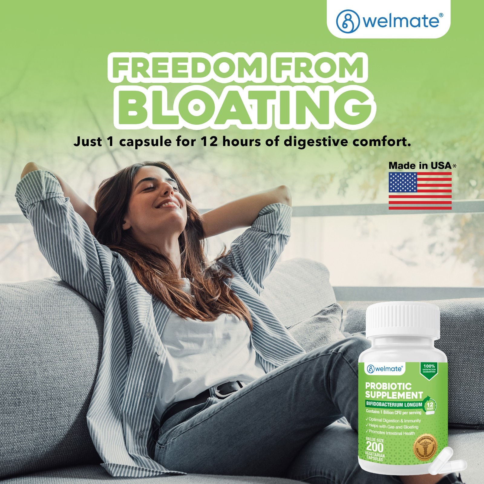 Bifidobacterium Probiotic Supplement 200 Count Capsule | 24/7 Digestive Support