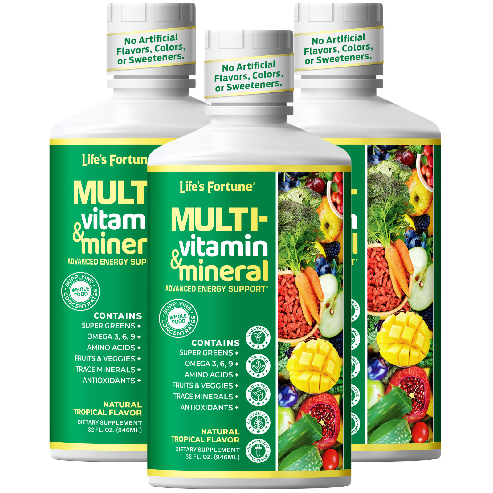Life’s Fortune Whole Food Liquid Multivitamin, 32 Fl Oz (3 Pack)