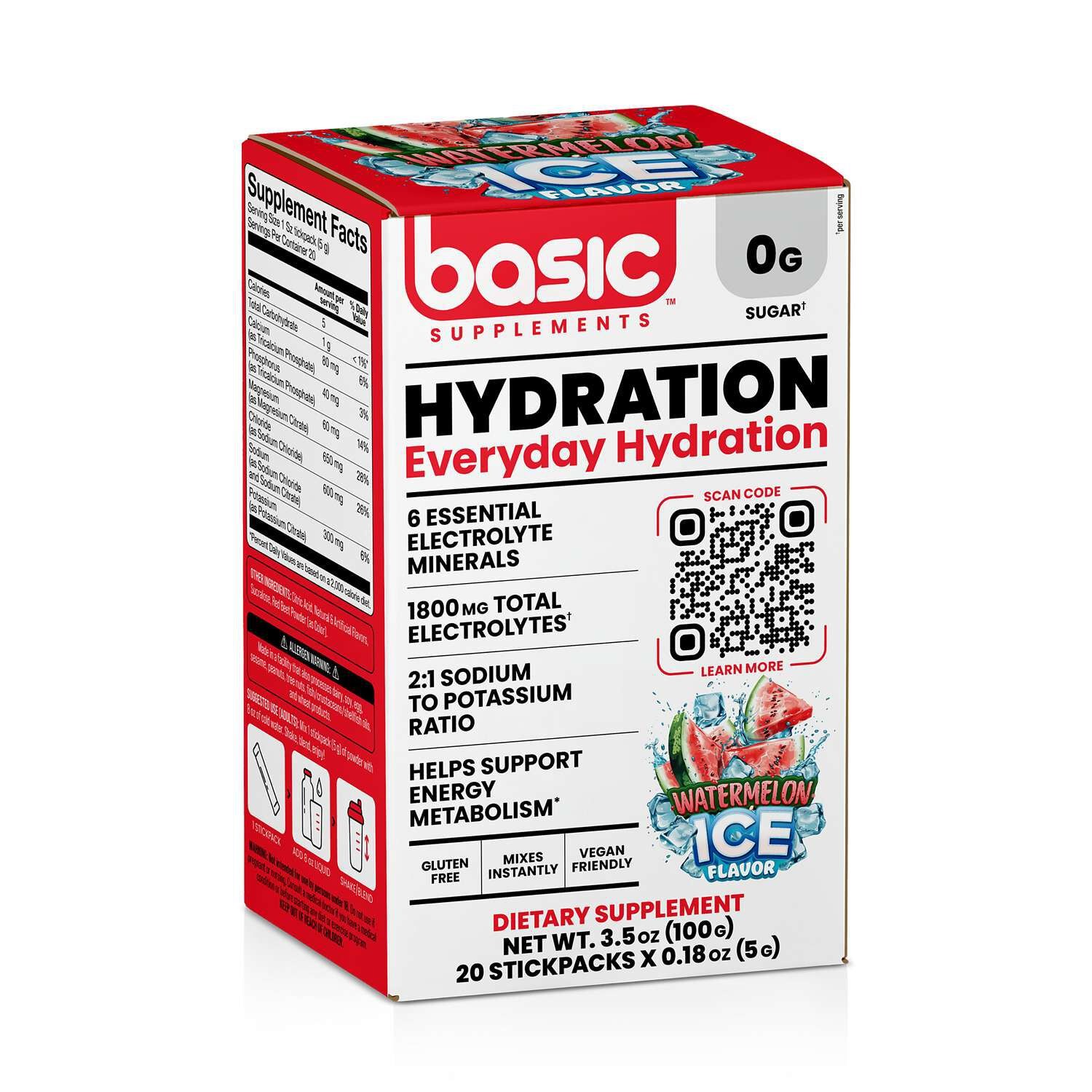 Basic Supplements Hydration Watermelon Ice Flavor Energy Metabolism 100g NEW