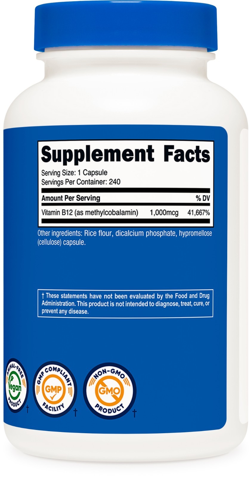 Nutricost Vitamin B12 (Methylcobalamin) 1000mcg, 240 Capsules – Non-GMO