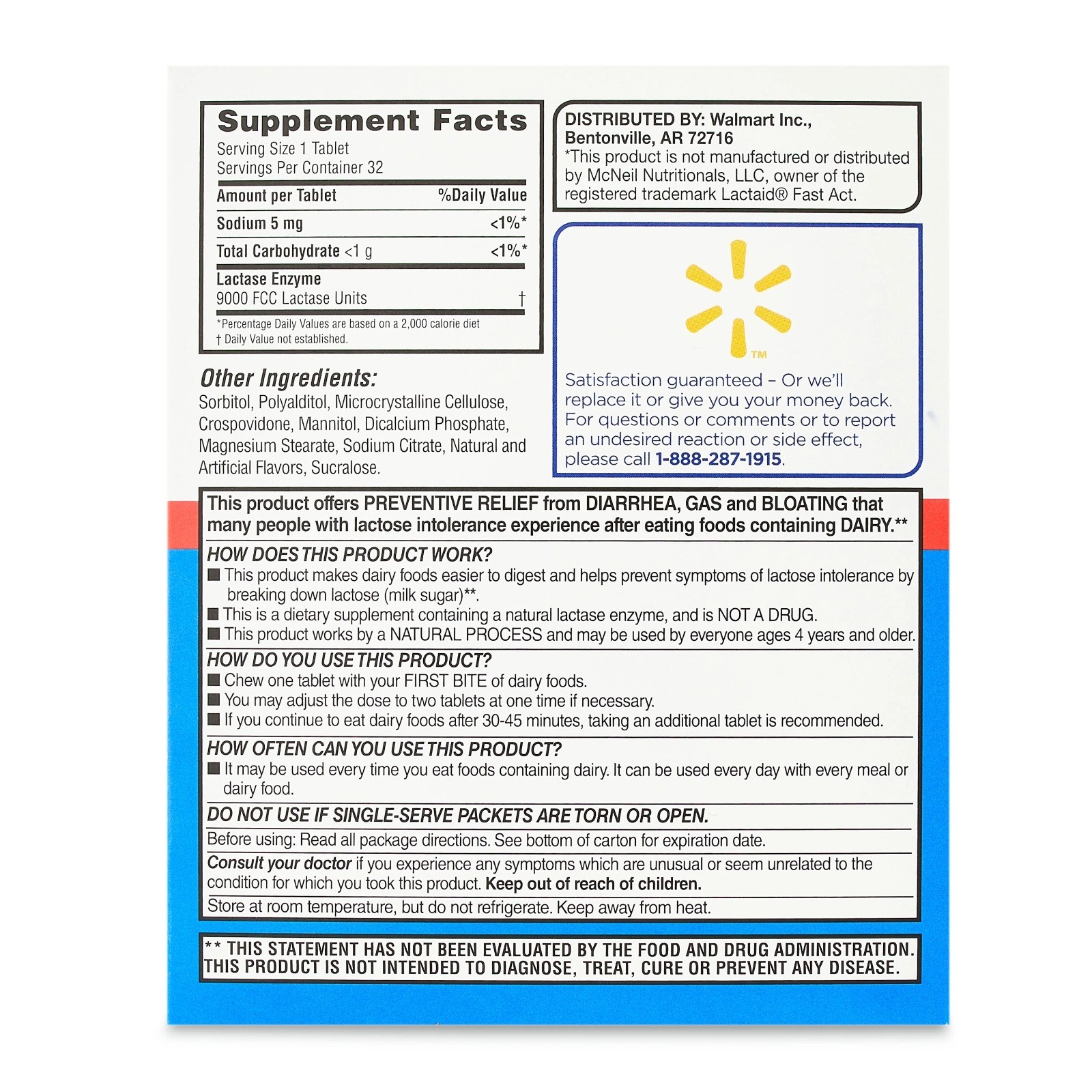 Equate Fast Acting Dairy Relief Lactase Enzyme Dietary Supplement Vanilla Flavor