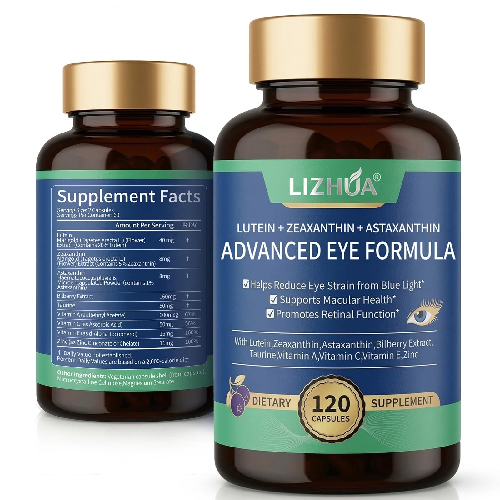 Lutein & Zeaxanthin 40mg + Astaxanthin 8mg – 120 Veggie Capsules for Eye Health