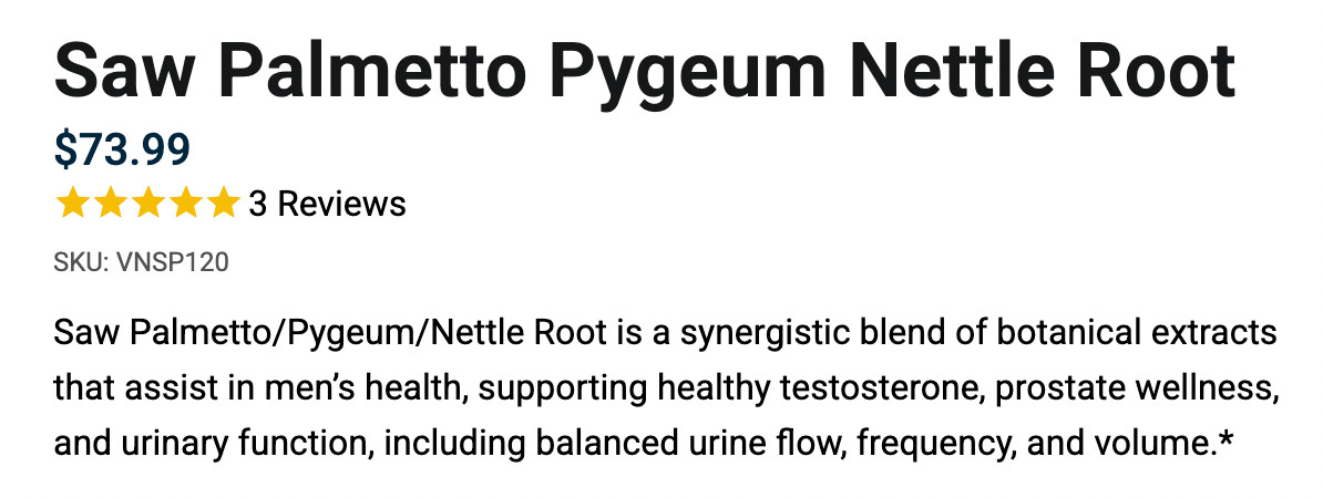 Vital Nutrients Saw Palmetto with Pygeum & Nettle Root Vegan 120 Capsules 9/28