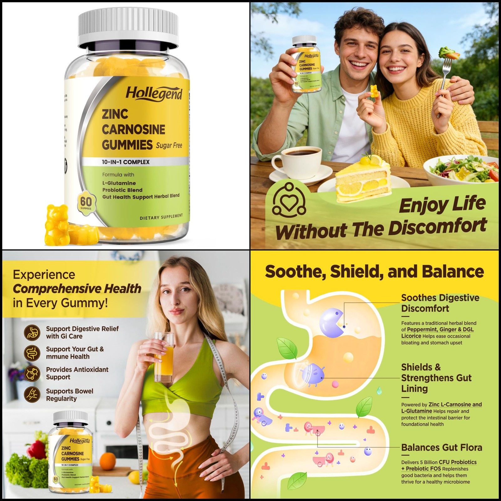Zinc Carnosine 75mg 60 Gummies Sugar Free Gut Digestive Health Support Probiotic