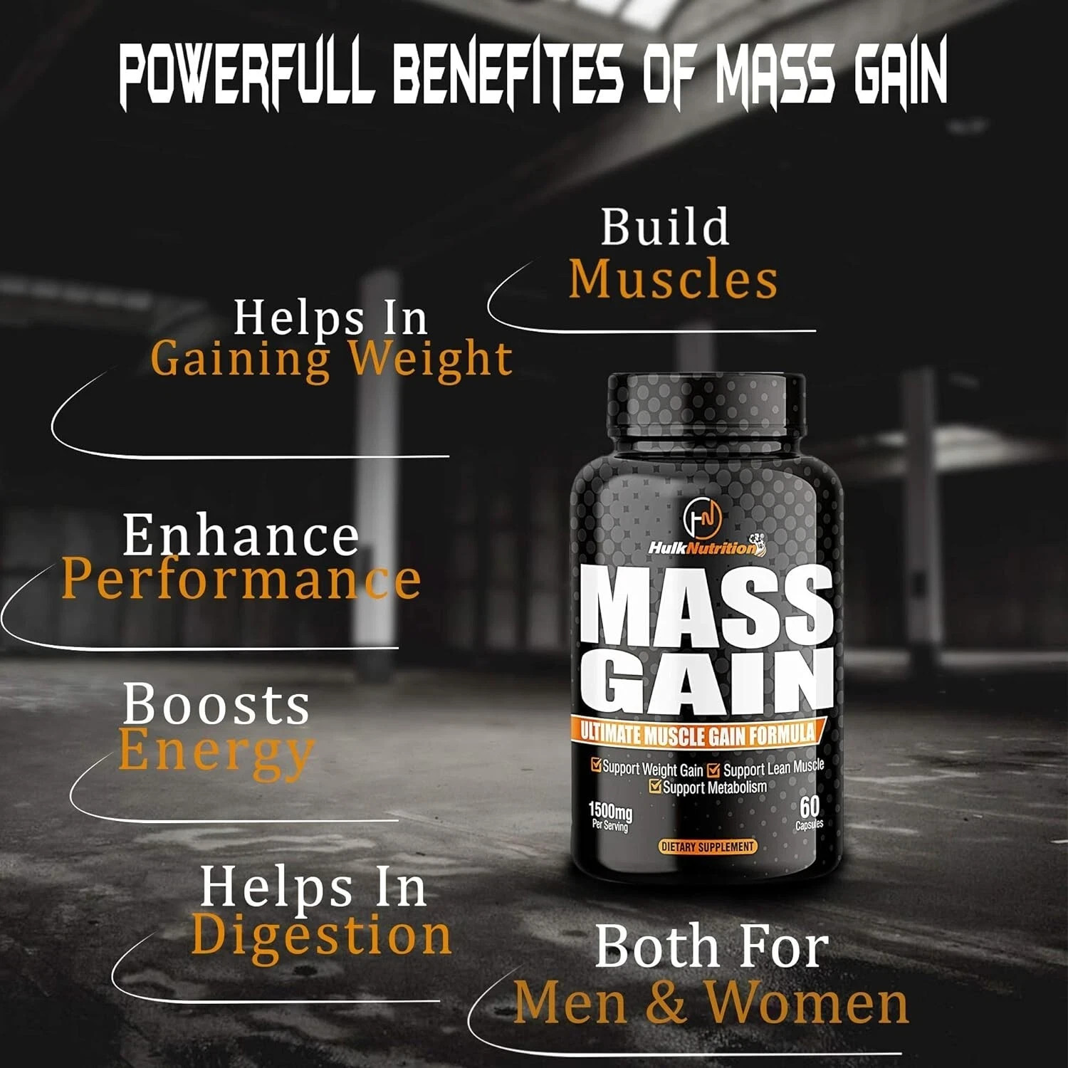 Bulk Gain Weight & Muscle Support Capsules | Daily Wellness Supplement | 60 Caps